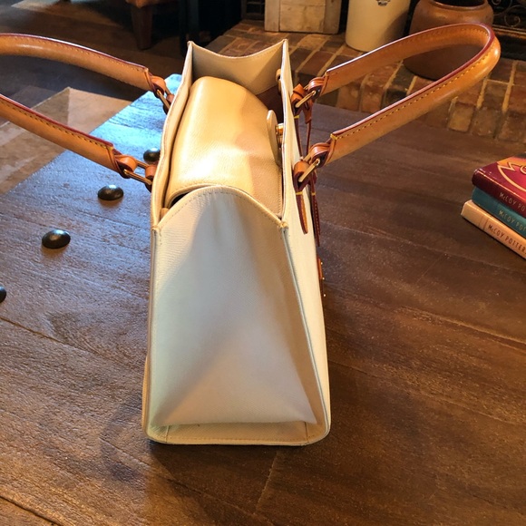 Dooney & Bourke White and Tan Leather Satchel Bag - Picture 3 of 13